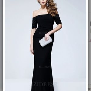 Stunning black floor length off-the-shoulder gown